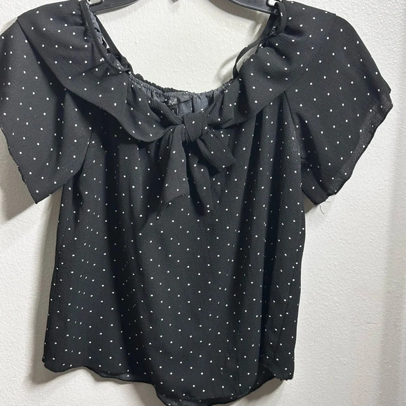 Papaya Women Black Polka Dot Off Shoulder Blouse Size‎ Small. - Picture 2 of 10